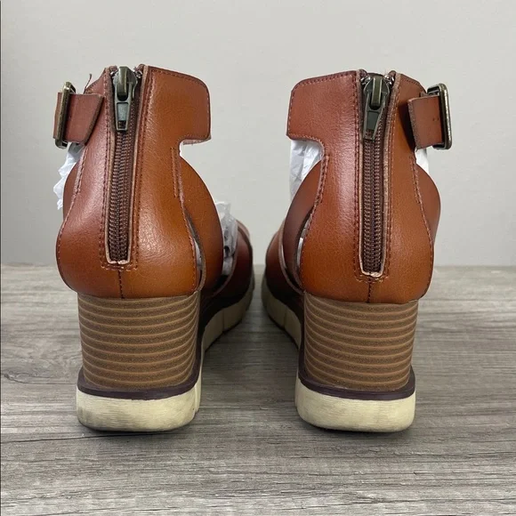 MIA Lauri Cog Wedge Sandals Brown Vegan Leather Size 7.5 Original Box - Picture 3 of 11